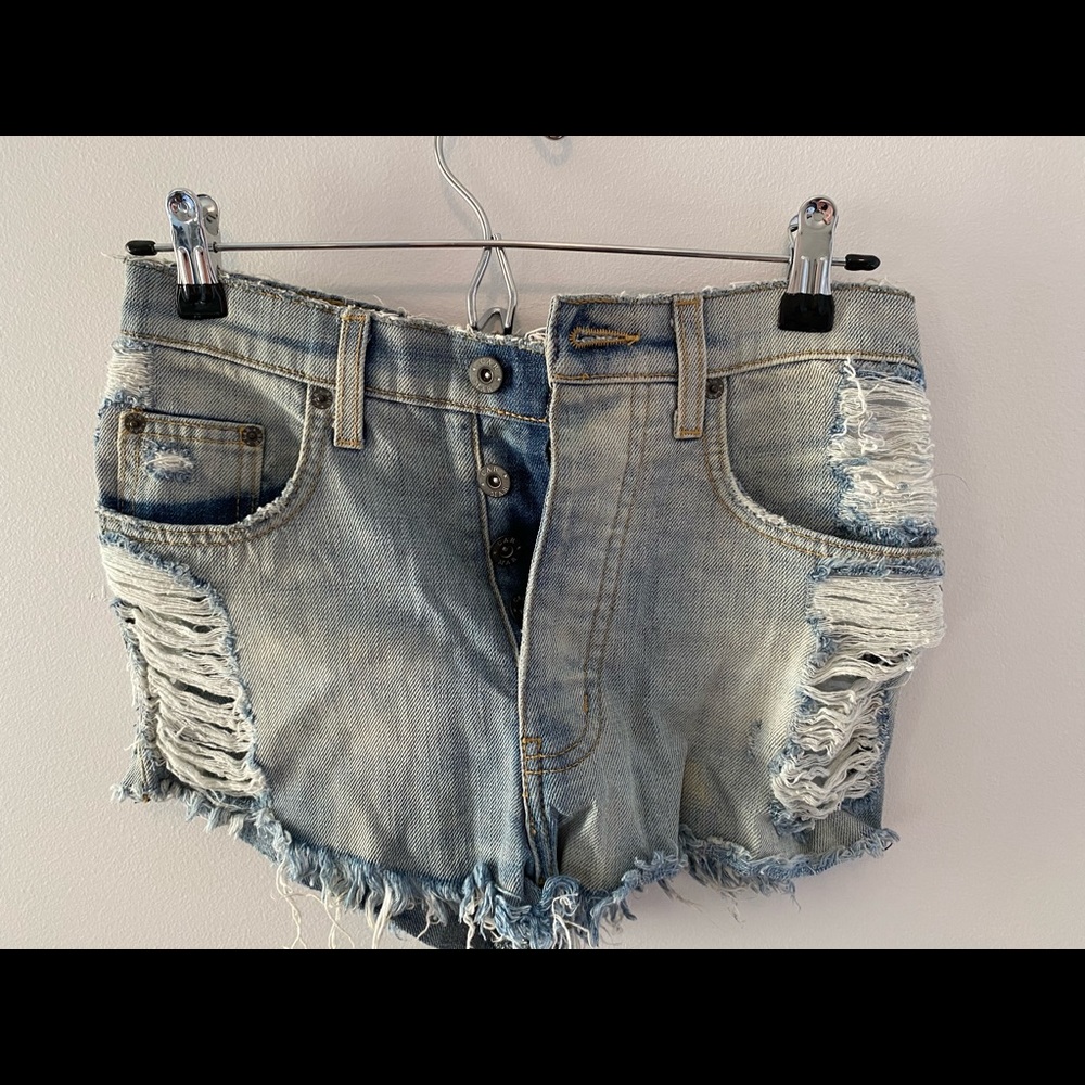 CARMAR Distressed, Ripped High Waisted Jean Shorts